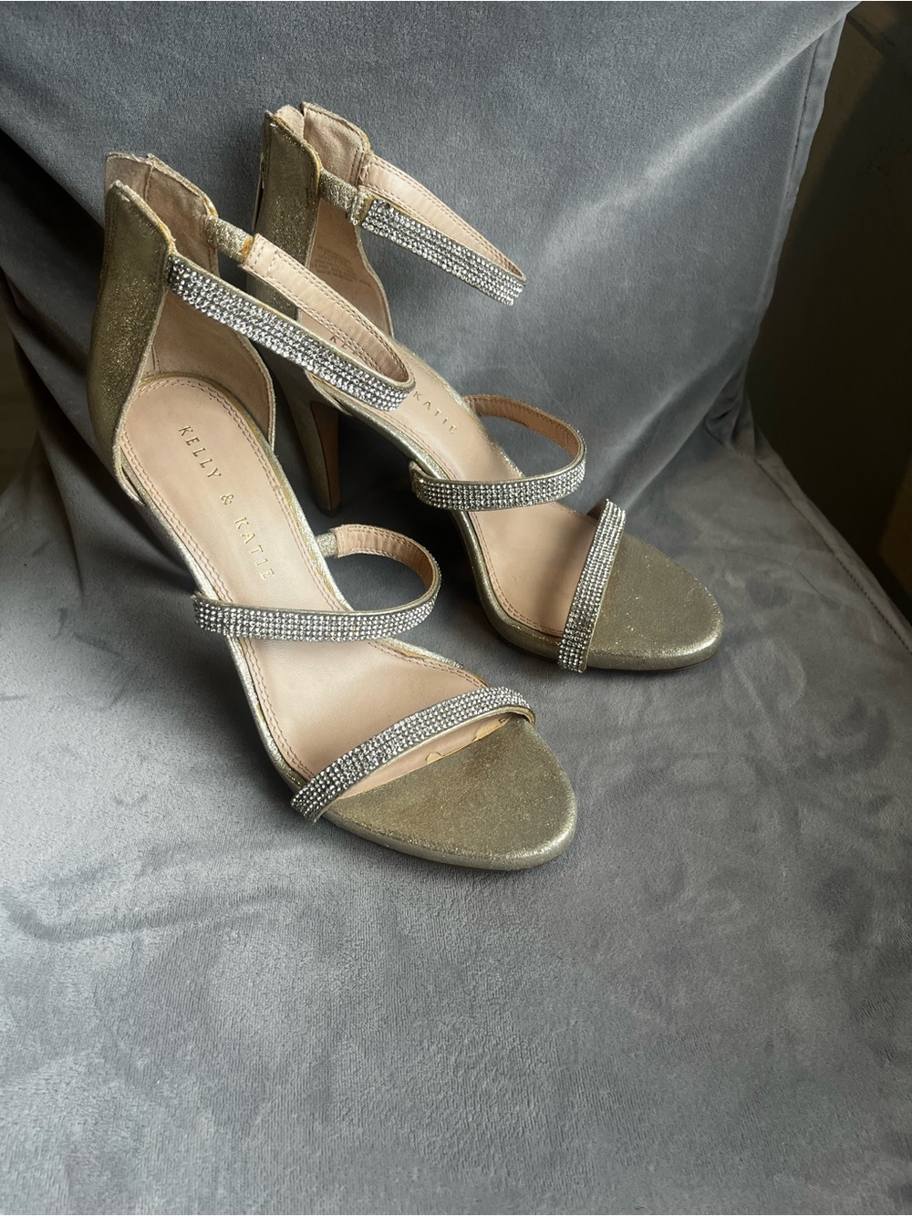 Kelly & Katie Gold Rhinestone Strap High Heel Sandals